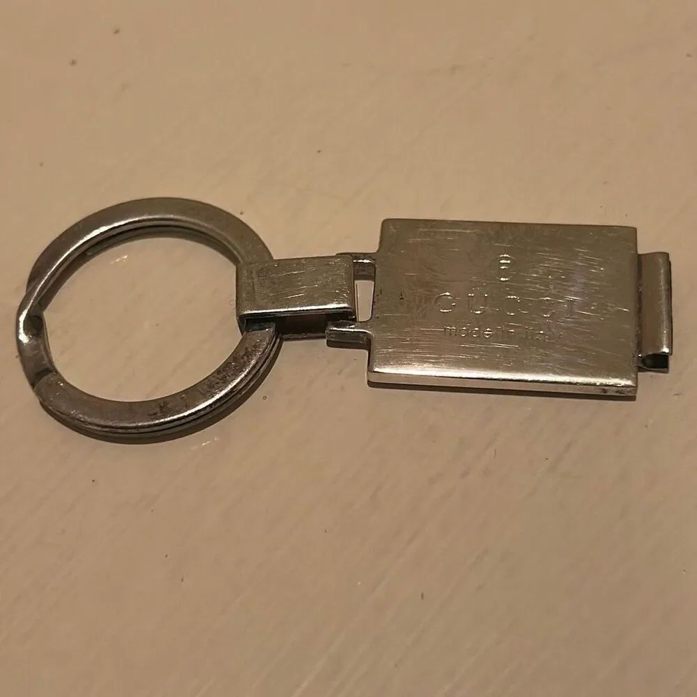Gucci Silver Tone Logo Tag Keyring Keychain Luxe Minimalist Everyday Key Holder